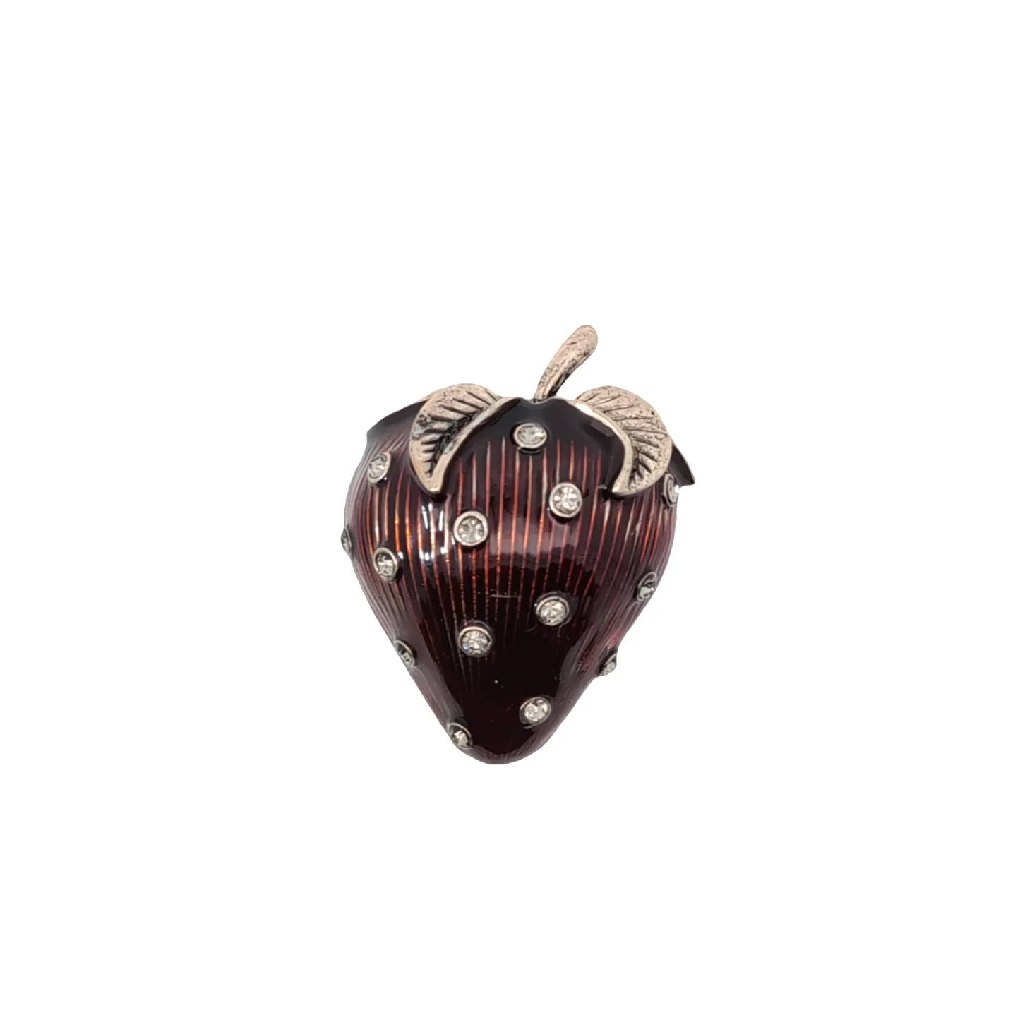 Broche bruin rood gestreepte aardbei met kristallen - Casa Jadel