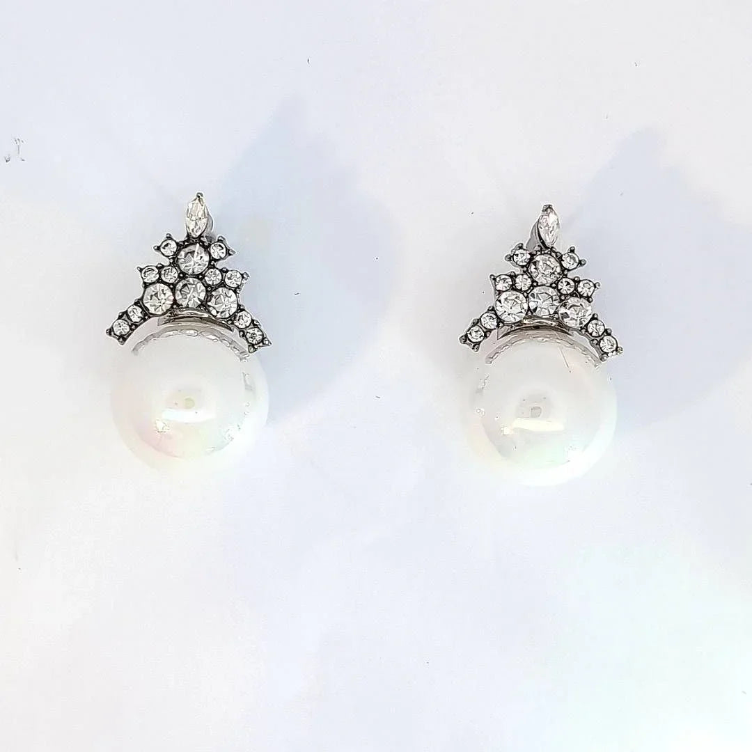 Oorknopjes grote imitatie parel met strass kroontje - Casa Jadel