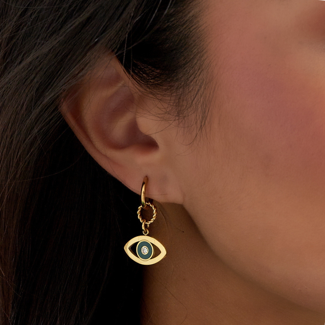 Oorringetjes goud met groen devil eye