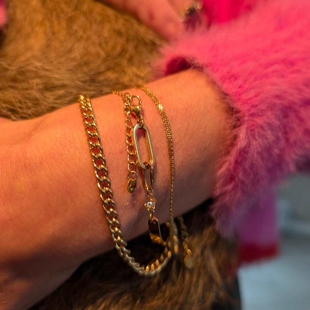 Gouden bangle schakel armband met strass