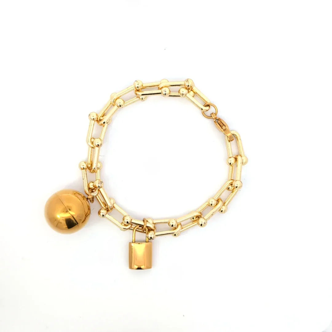 Gouden armband met bal en slotje - Casa Jadel