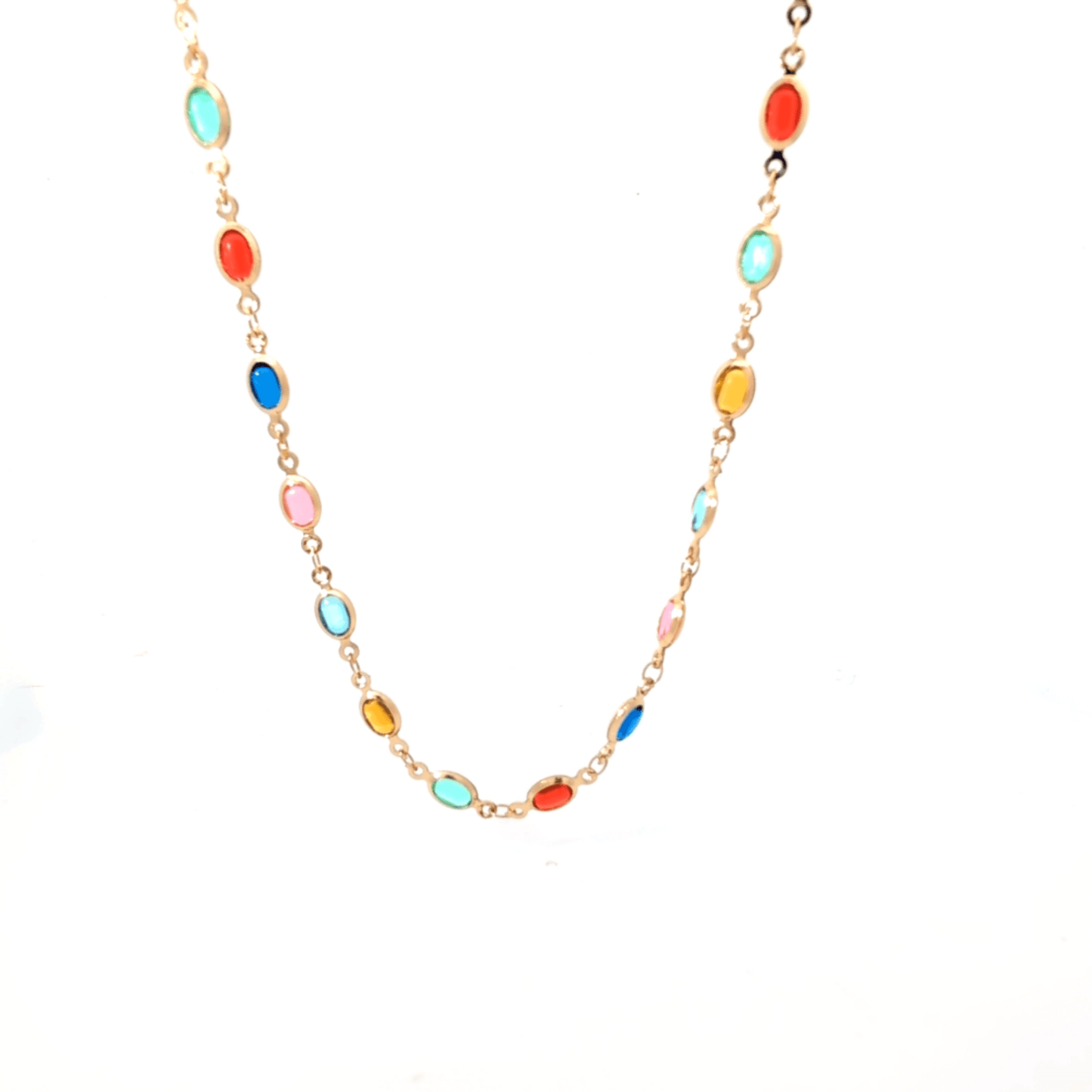 Setje gouden multicolor schakel armband en ketting