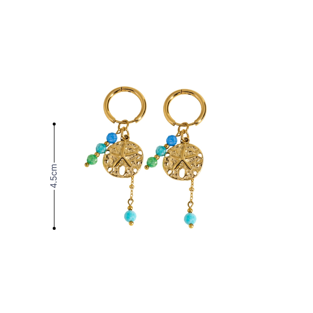 Gouden oorringetjes met zeester munt turquoise kraaltjes