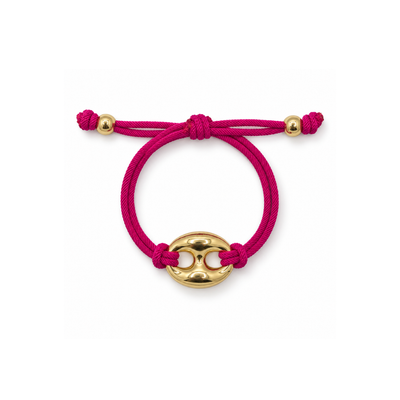Fuchsia rope armband met gouden bean