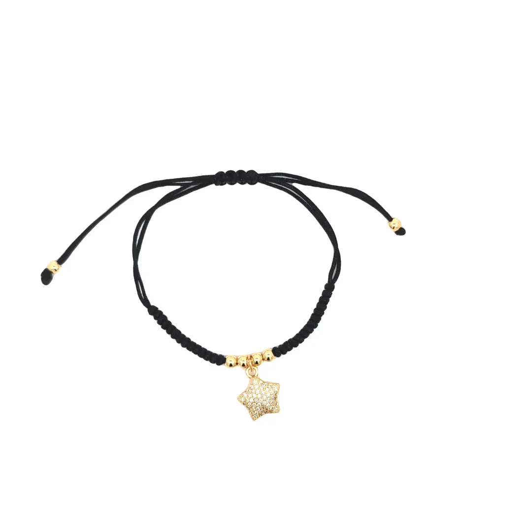 Verstelbare armband met gouden kraaltjes en ster met strass - Casa Jadel
