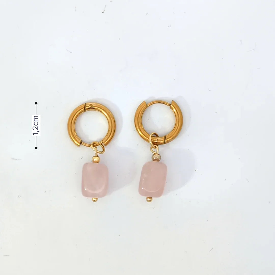 Gouden oorringetjes met roze transparante natuursteen - Casa Jadel