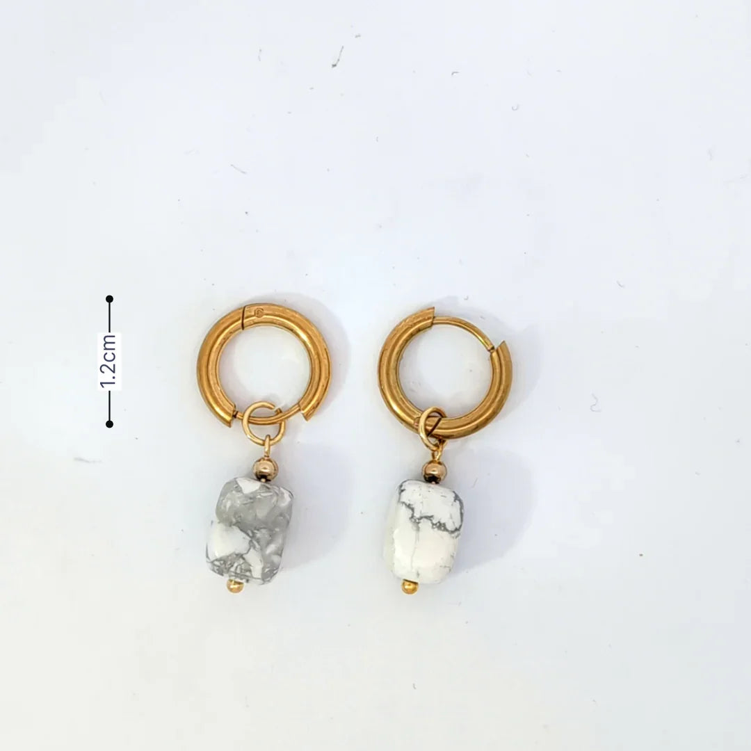 Gouden oorringetjes met wit grijze marble natuursteen - Casa Jadel