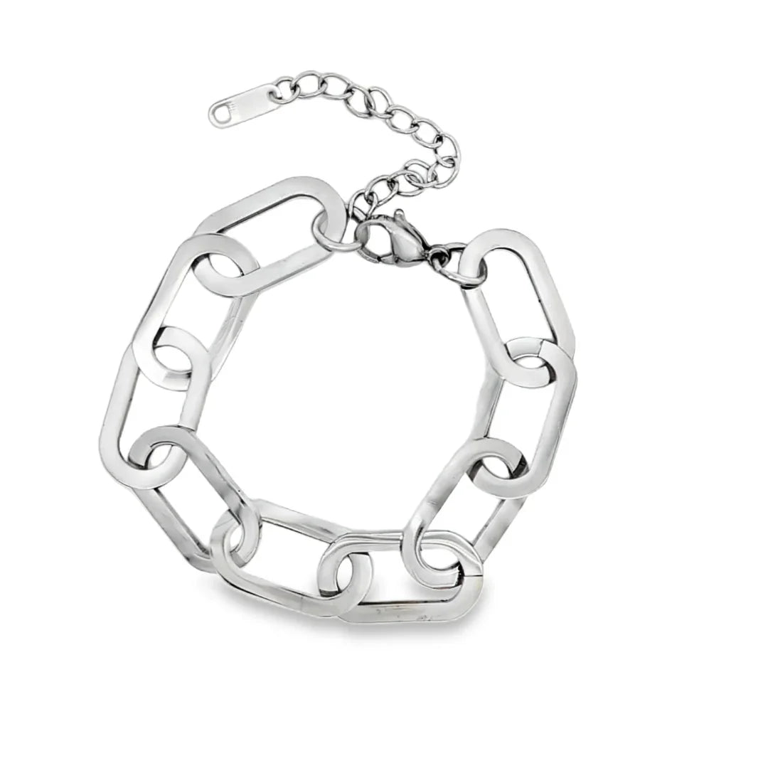 Zilveren platte rechthoekig schakel armband - Casa Jadel