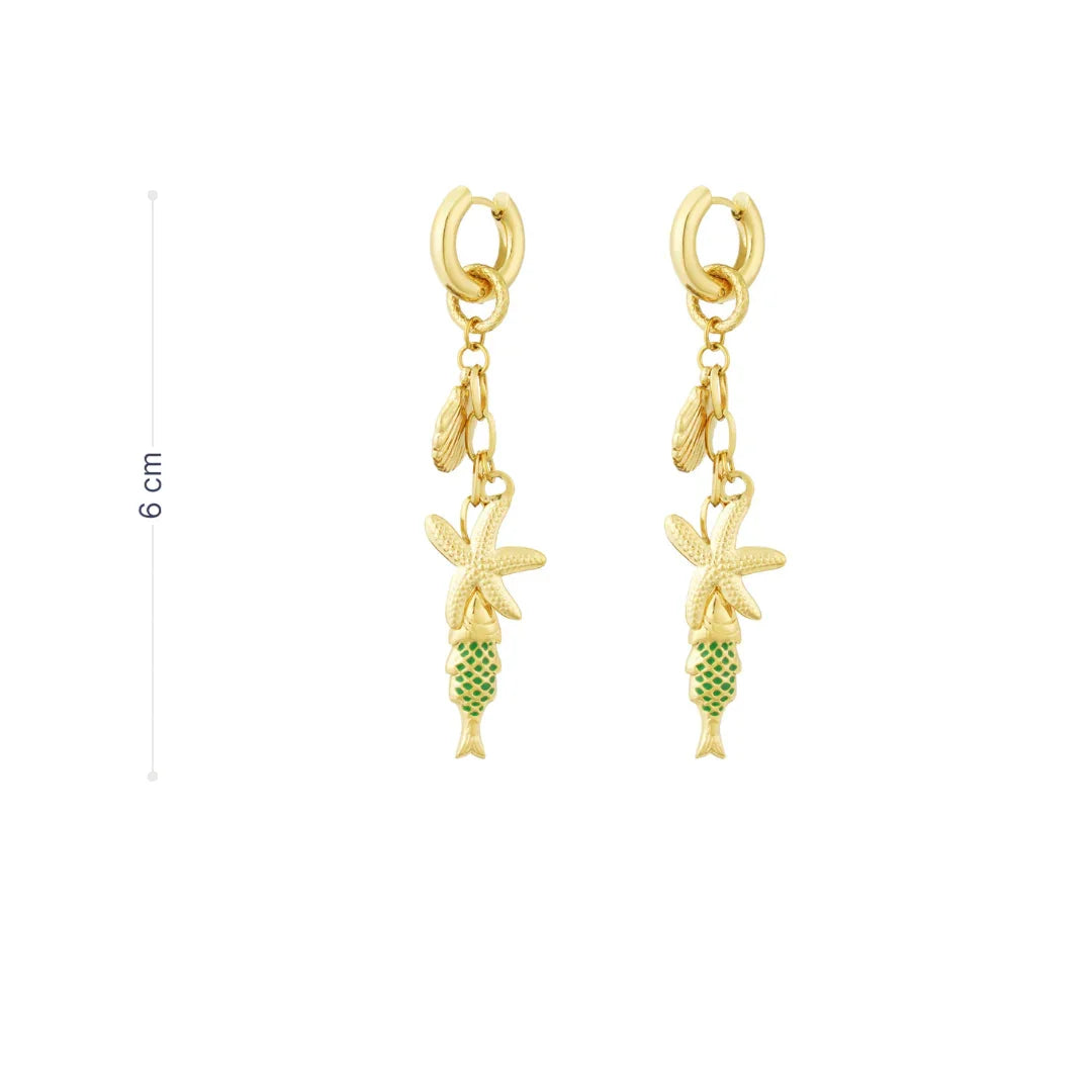 Gouden oorringen met zeester vis schelp - Casa Jadel