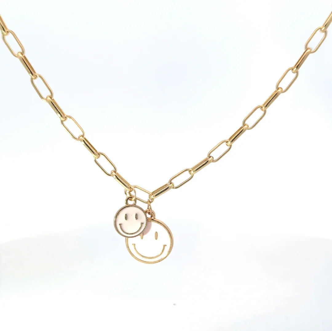 Gouden ketting met grote en kleine witte smiley - Casa Jadel