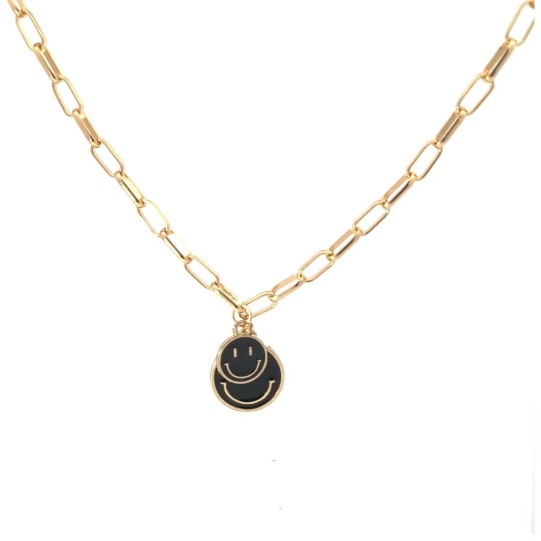 Gouden ketting met grote en kleine zwarte smiley - Casa Jadel