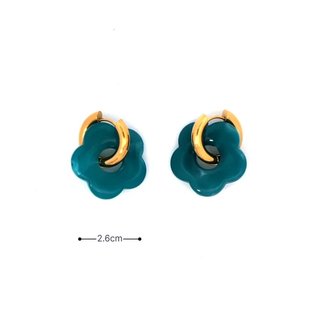 Gouden oorringetje met donker turquoise marble bloem - Casa Jadel