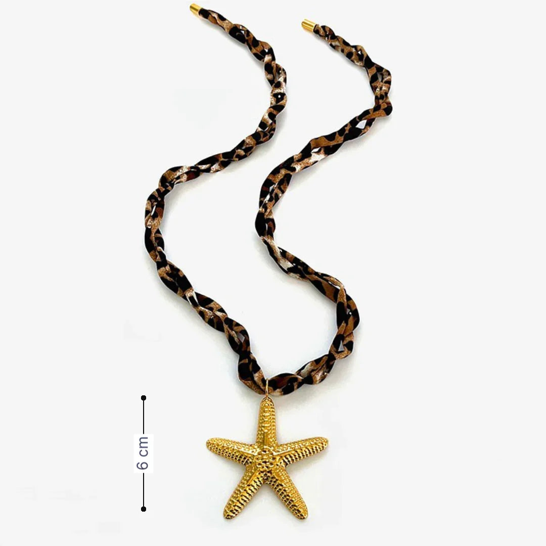 Ketting panterprint stof met gouden statement zeester - Casa Jadel