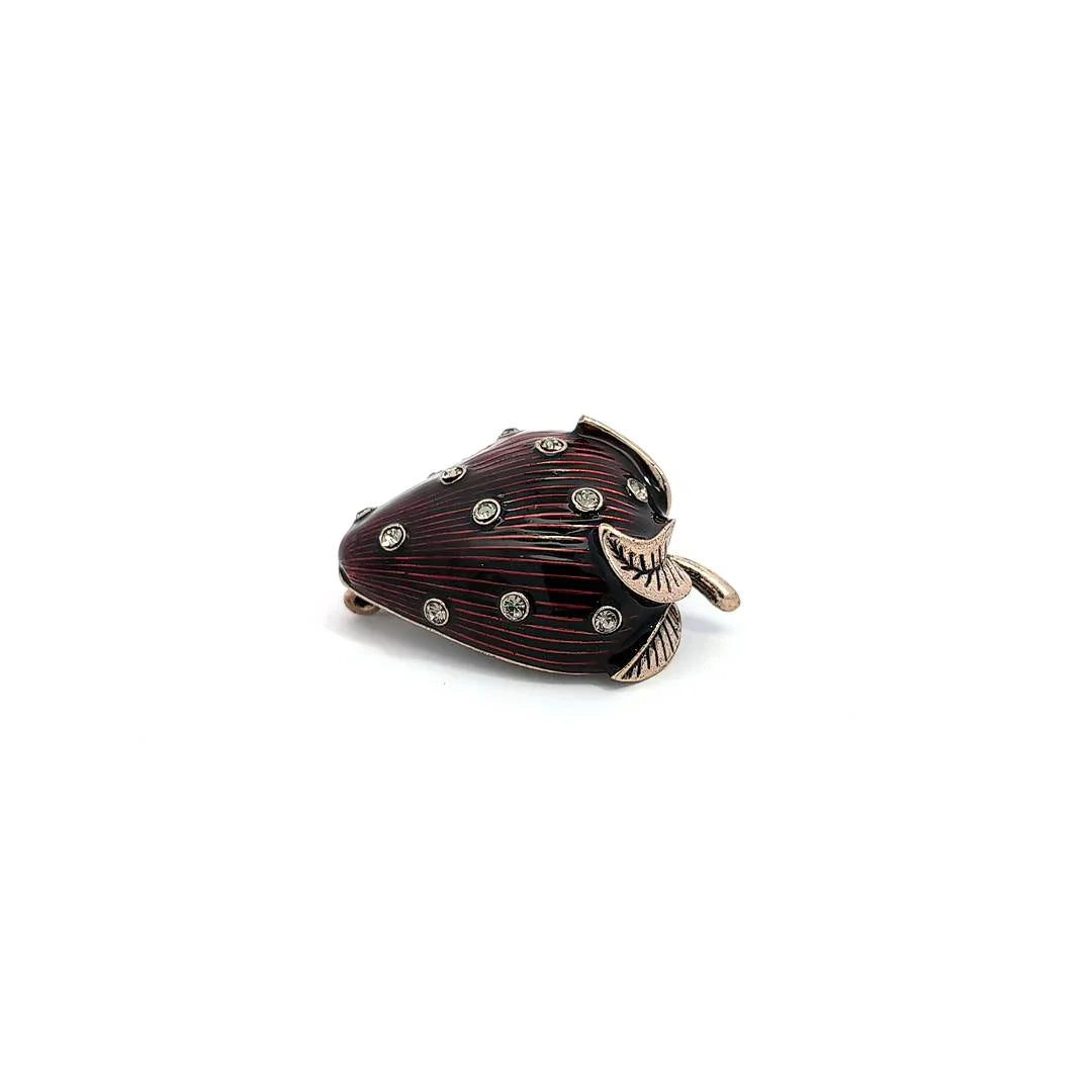 Broche bruin rood gestreepte aardbei met kristallen - Casa Jadel