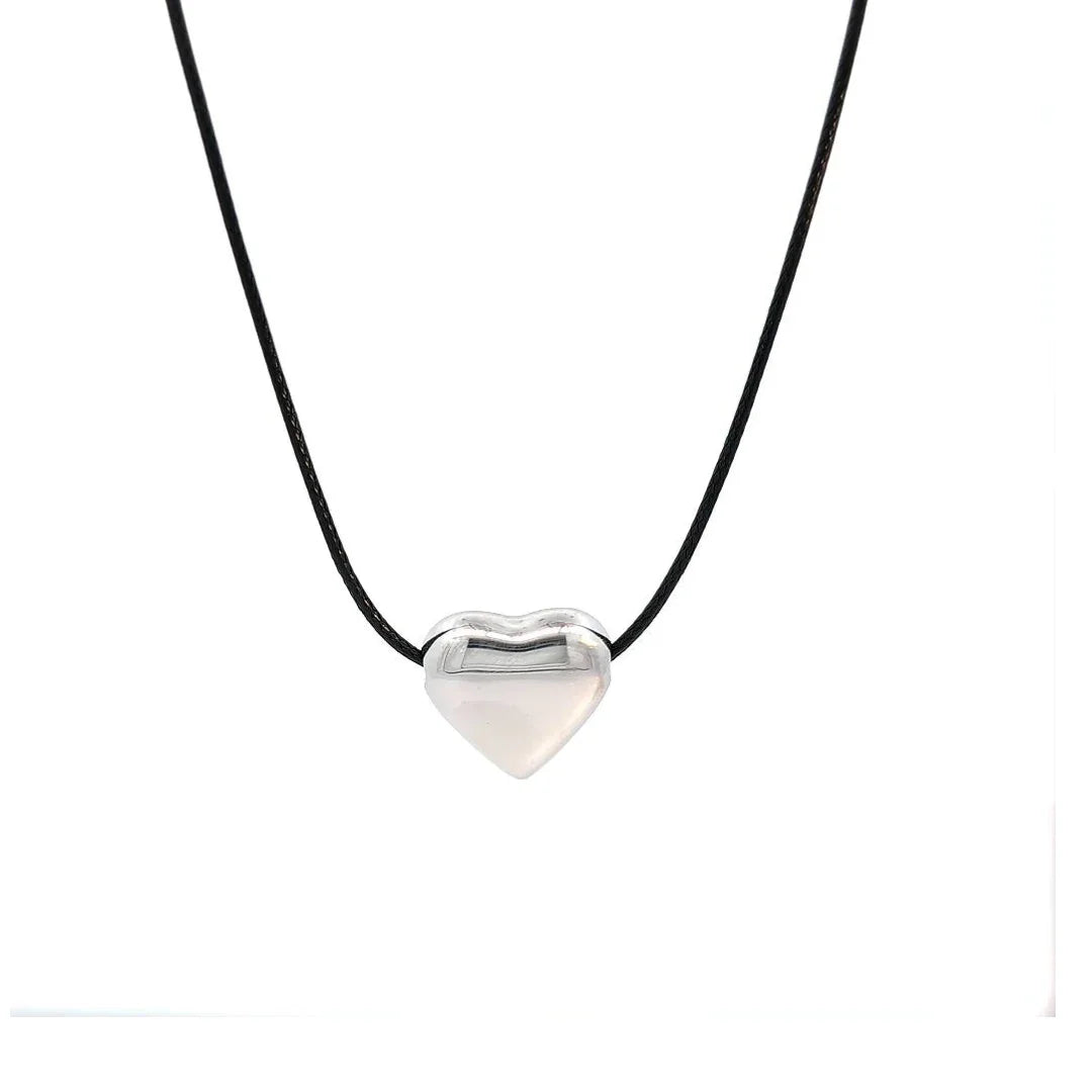 Zwart koord ketting met zilver hart - Casa Jadel
