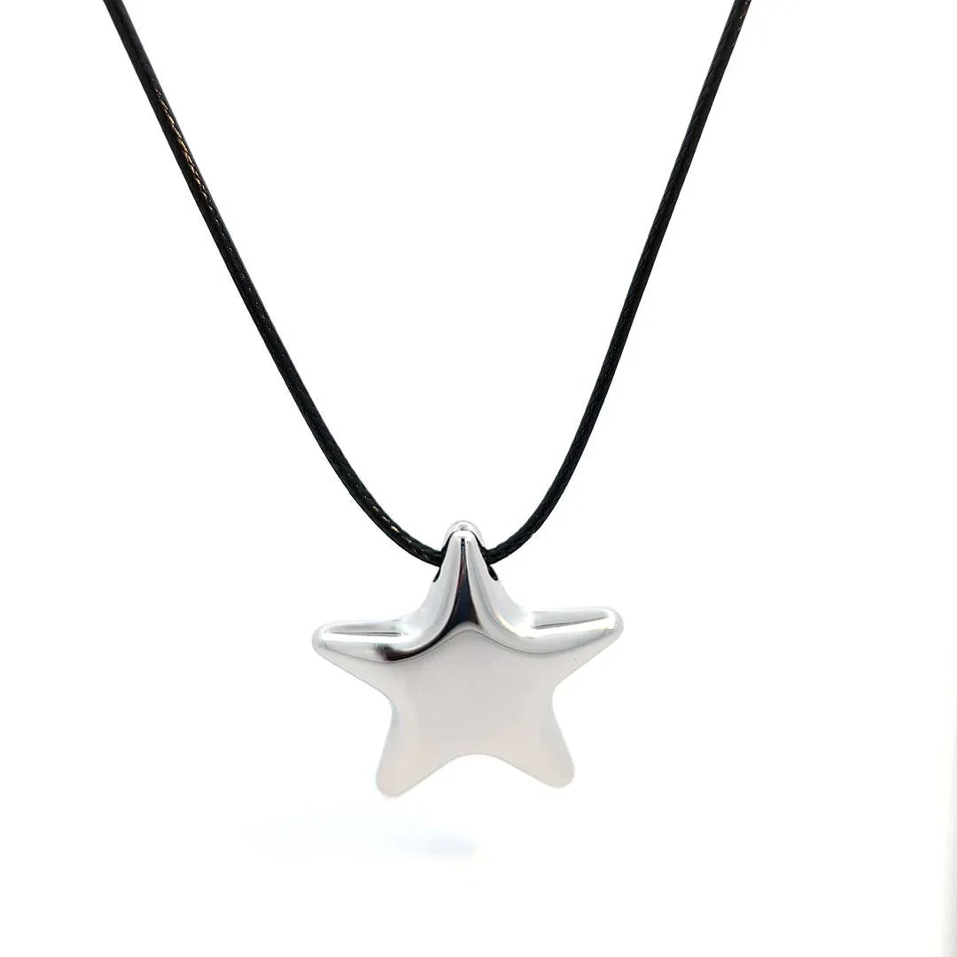 Zwart koord ketting met zilveren ster - Casa Jadel