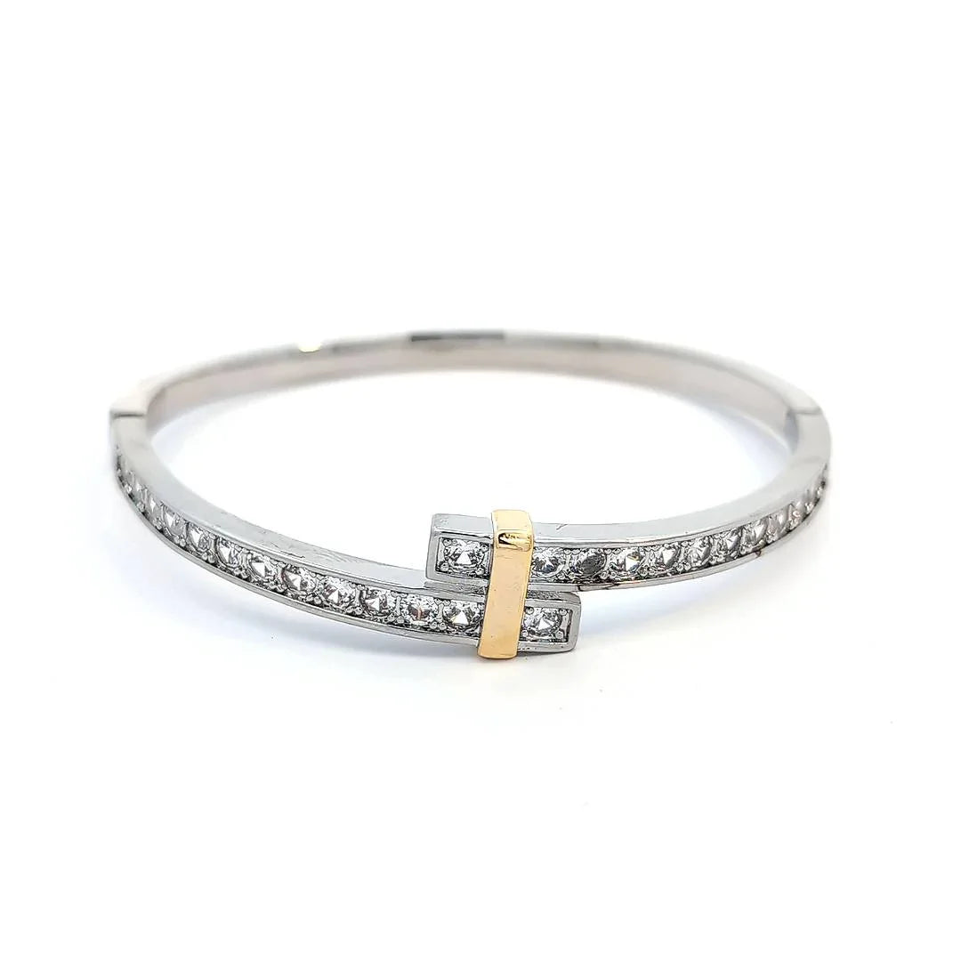 Bangle zilveren armband met goudkleurig tussenstuk en met ingelegde zirkonen - Casa Jadel