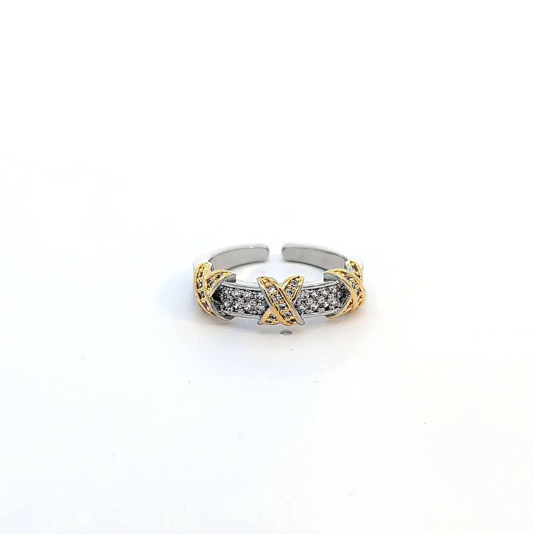 Ring met goud kleurige kruisjes afgezet met strass - Casa Jadel