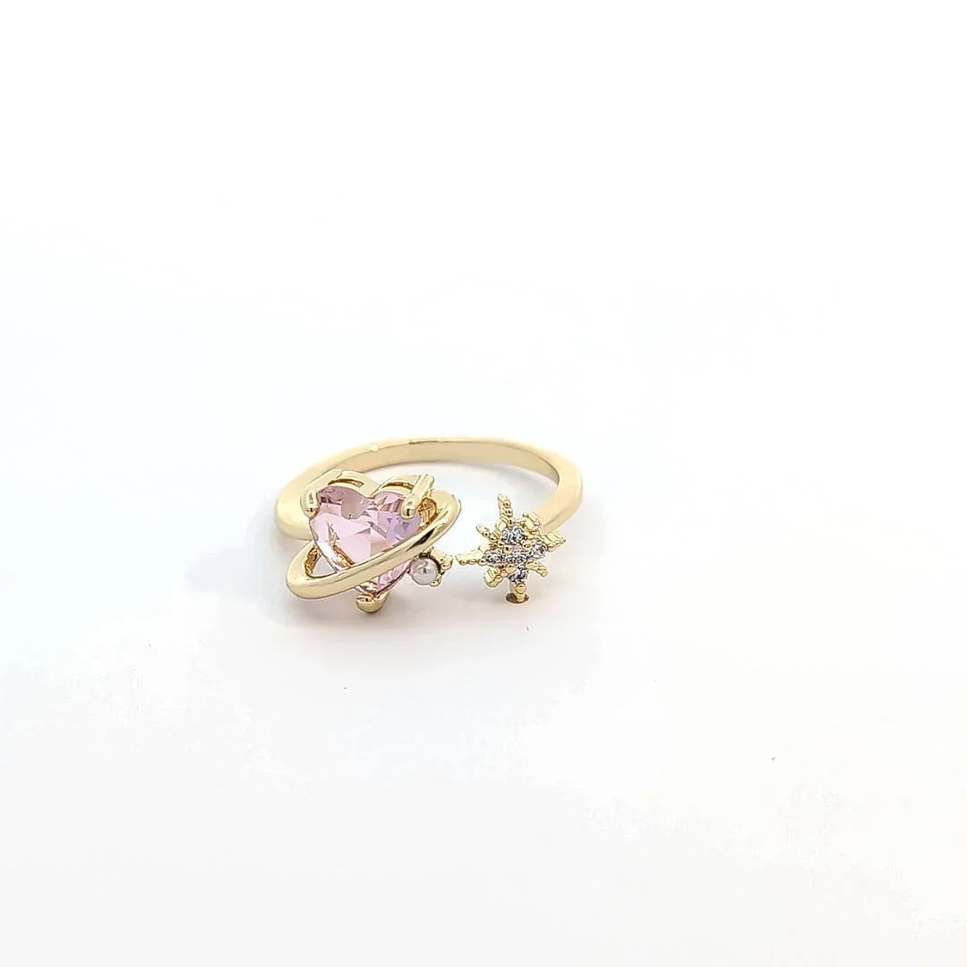 Ring met roze hartje parel en ijskristal met strass - Casa Jadel
