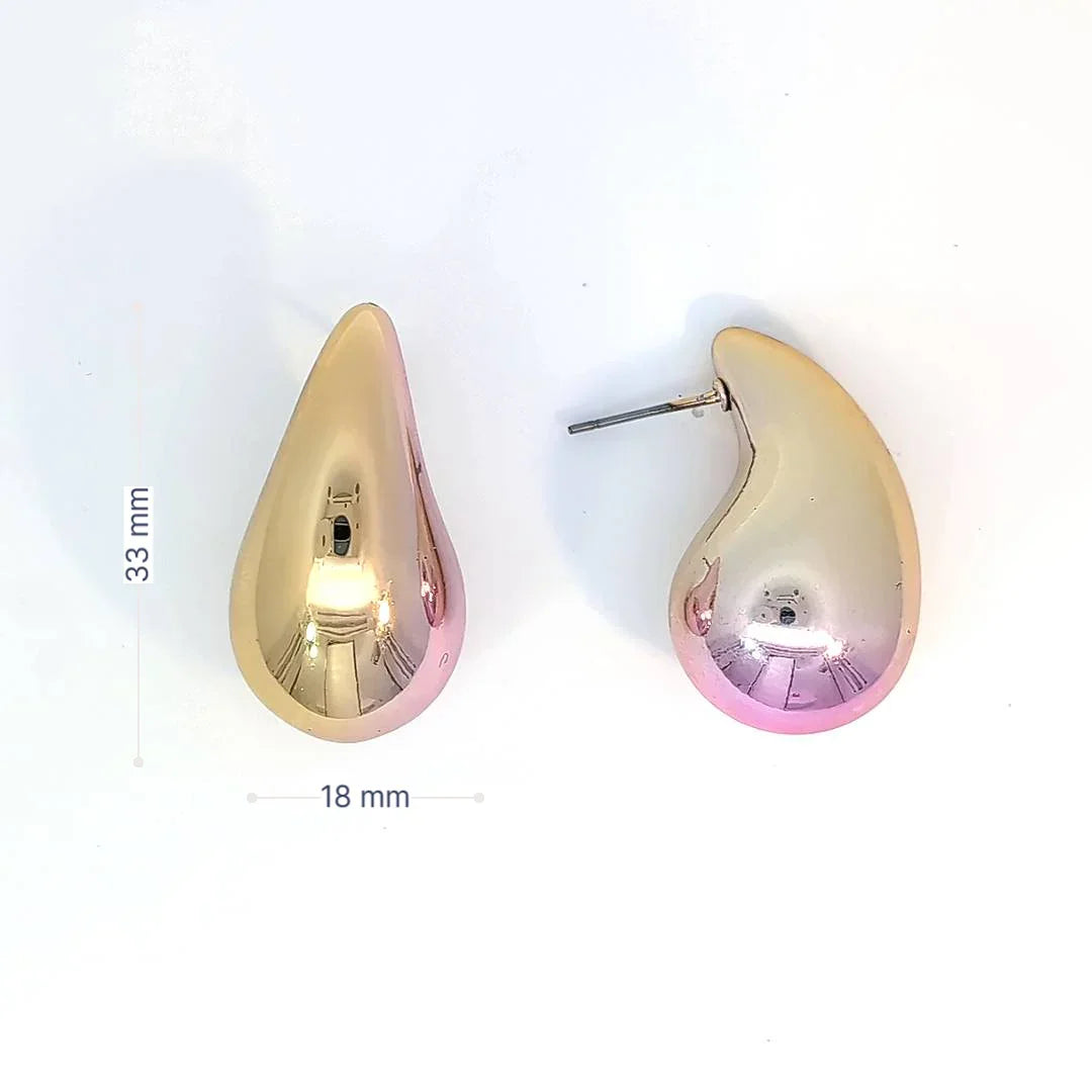 Gouden druppel oorknopjes met roze verloop - Casa Jadel