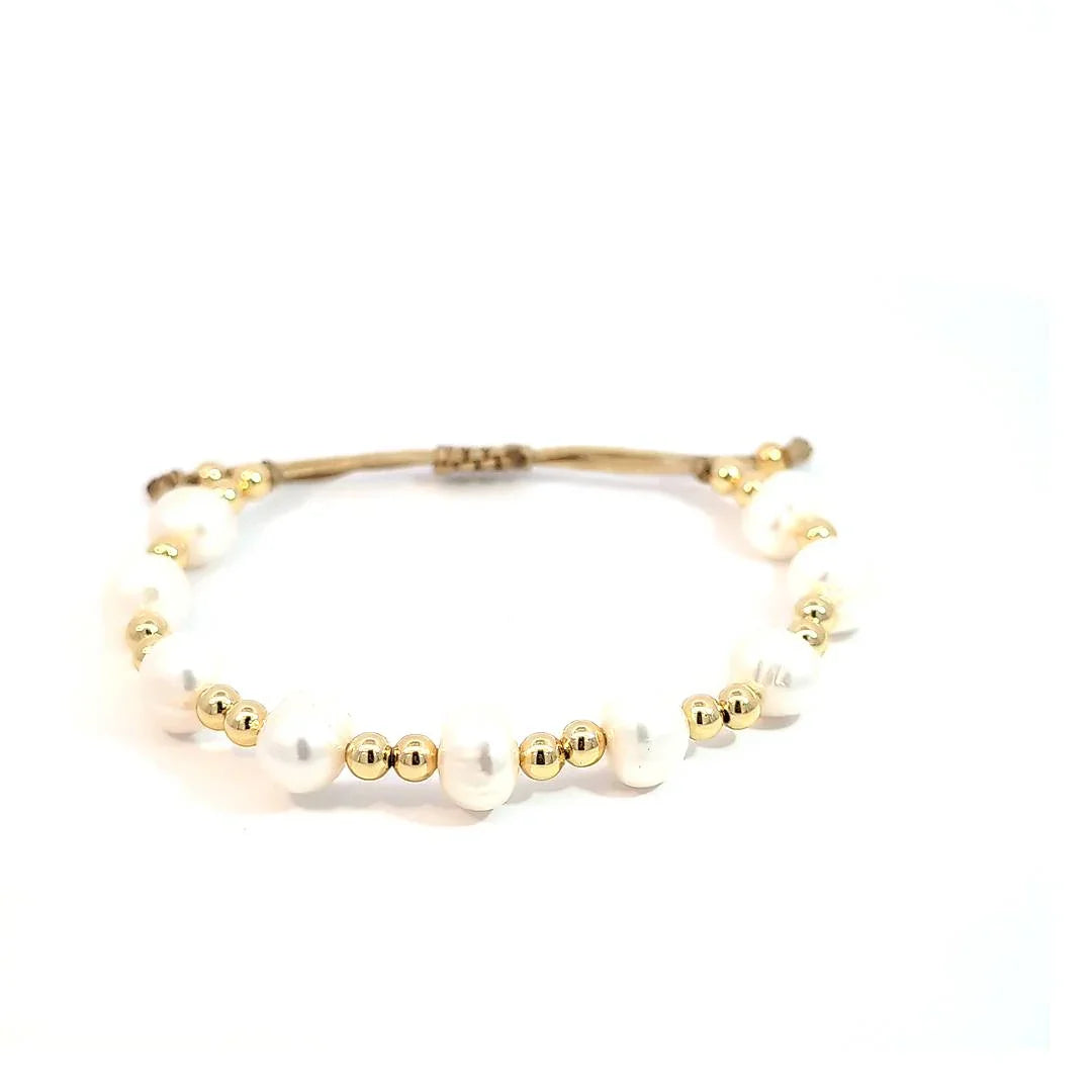 Verstelbare armband met grote parels en goud kraaltjes - Casa Jadel