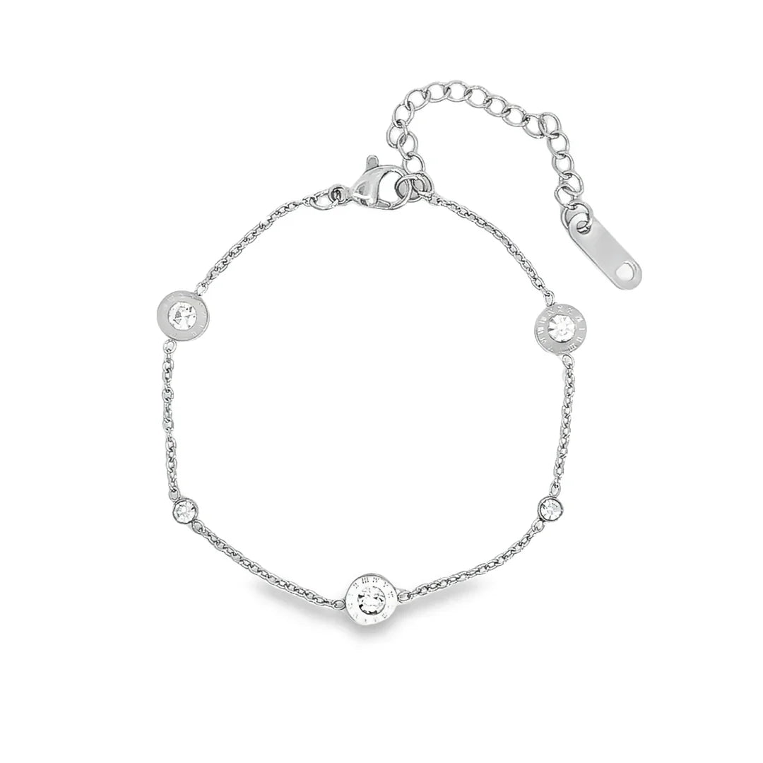 Fijne zilveren schakelarmband met 3 grote en 2 kleine kristallen - Casa Jadel