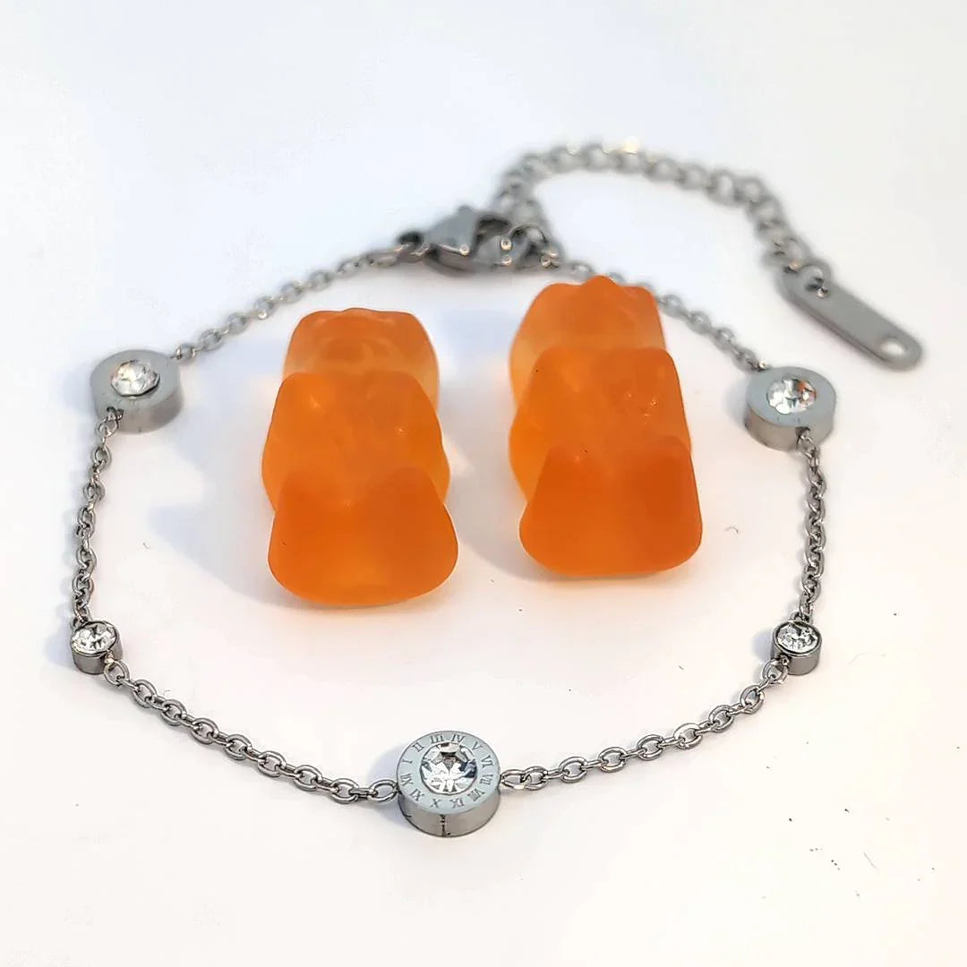 Fijne zilveren schakelarmband met 3 grote en 2 kleine kristallen - Casa Jadel