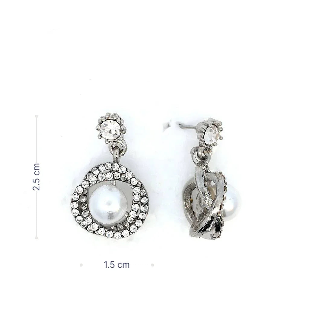 Oorknopjes zilver met strass figuur en een parel - Casa Jadel