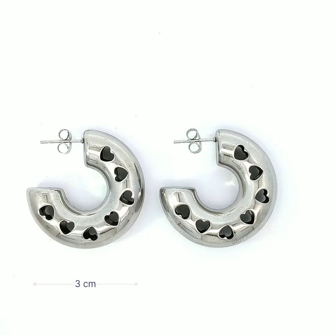 Zilveren oorringen met open hartjes - Casa Jadel