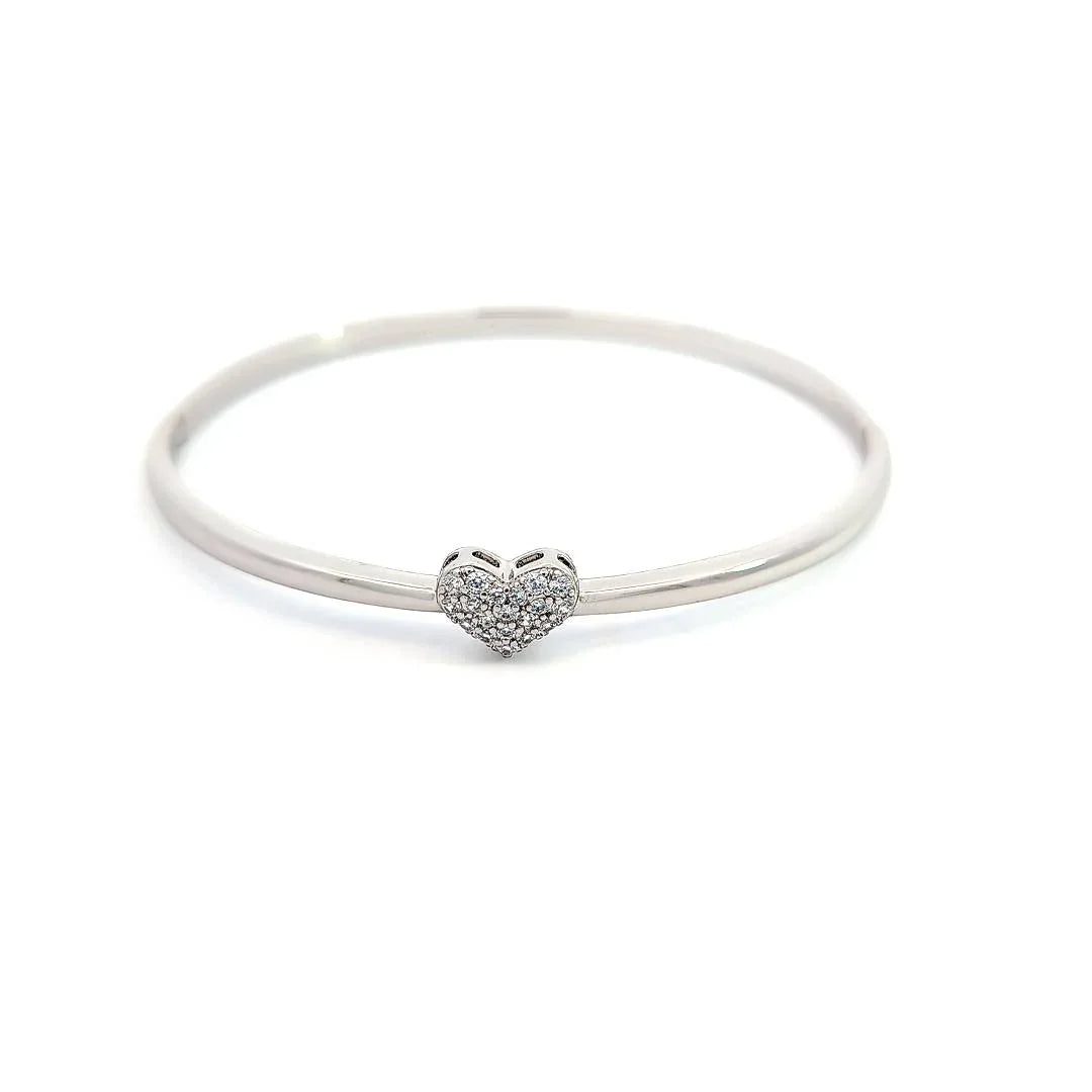 Zilveren armband bangle met strass hartje - Casa Jadel