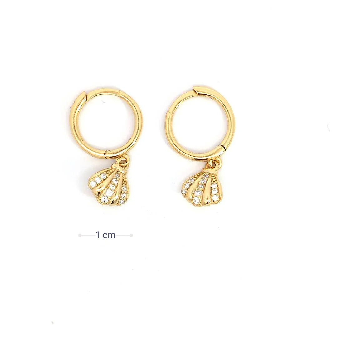 Kleine gouden oorringetjes met een schelpje met strass - Casa Jadel