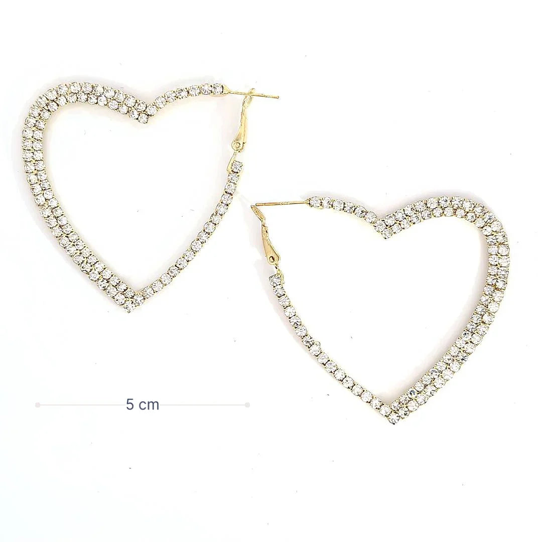 Oorringen goud in hartvorm en afgezet met strass - Casa Jadel