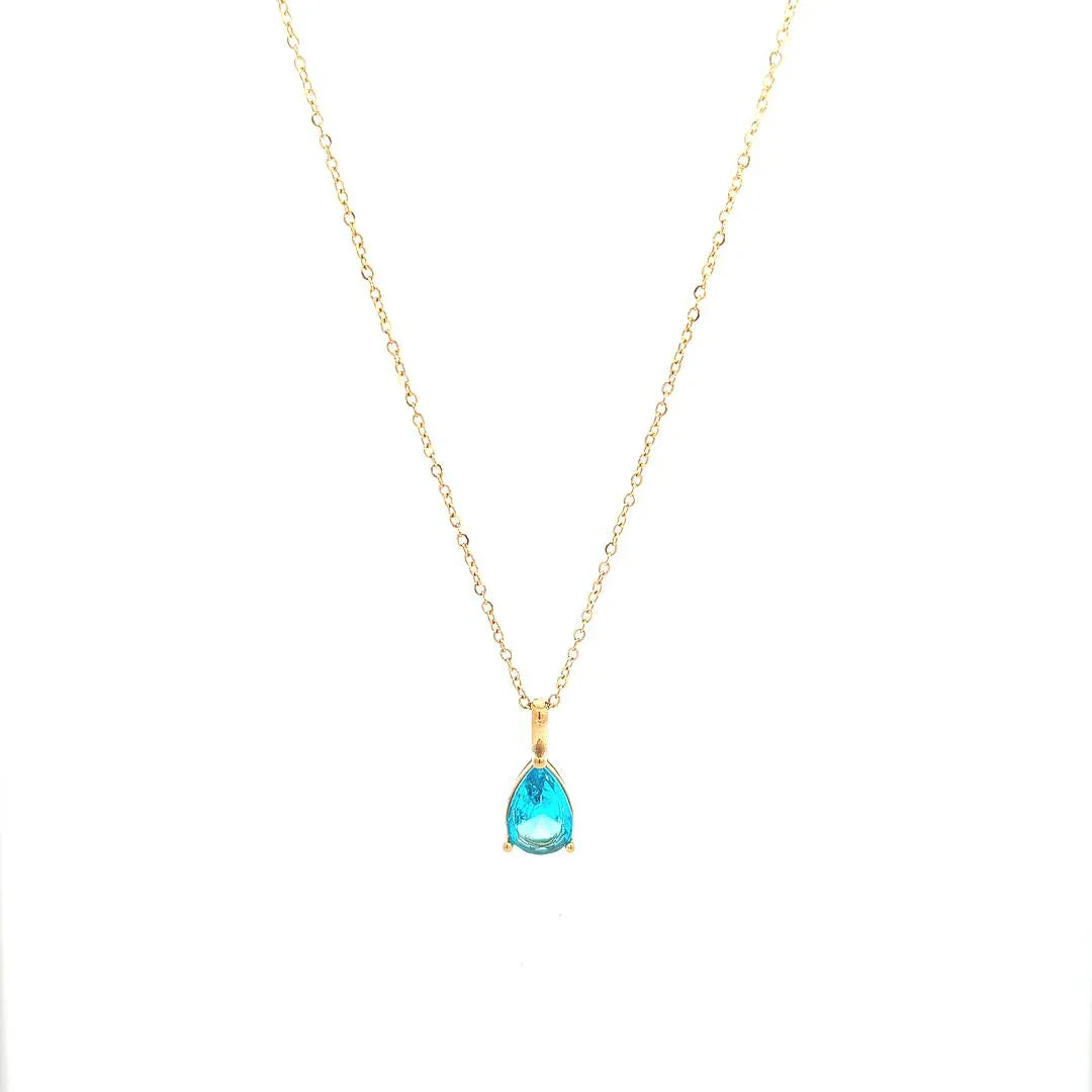 Gouden ketting met blauwe kristal druppel vormige bedel - Casa Jadel