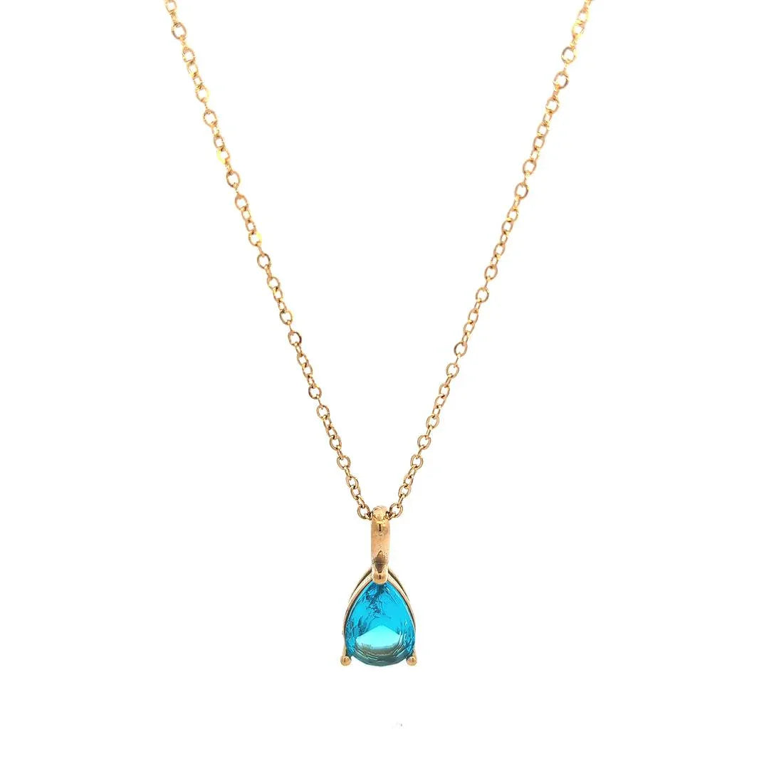 Gouden ketting met blauwe kristal druppel vormige bedel - Casa Jadel