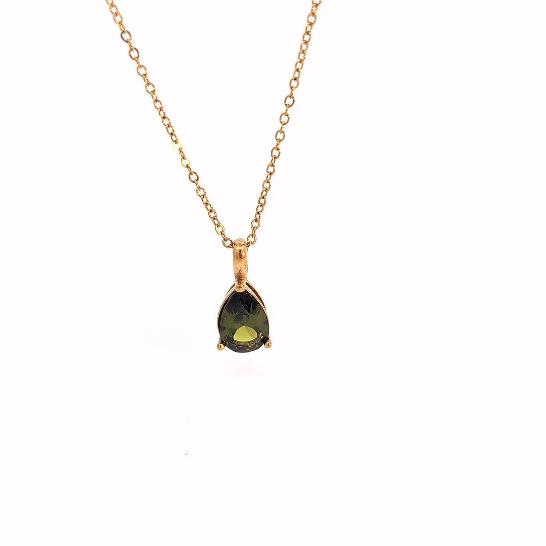 Gouden ketting met groene kristal druppel vormige bedel - Casa Jadel