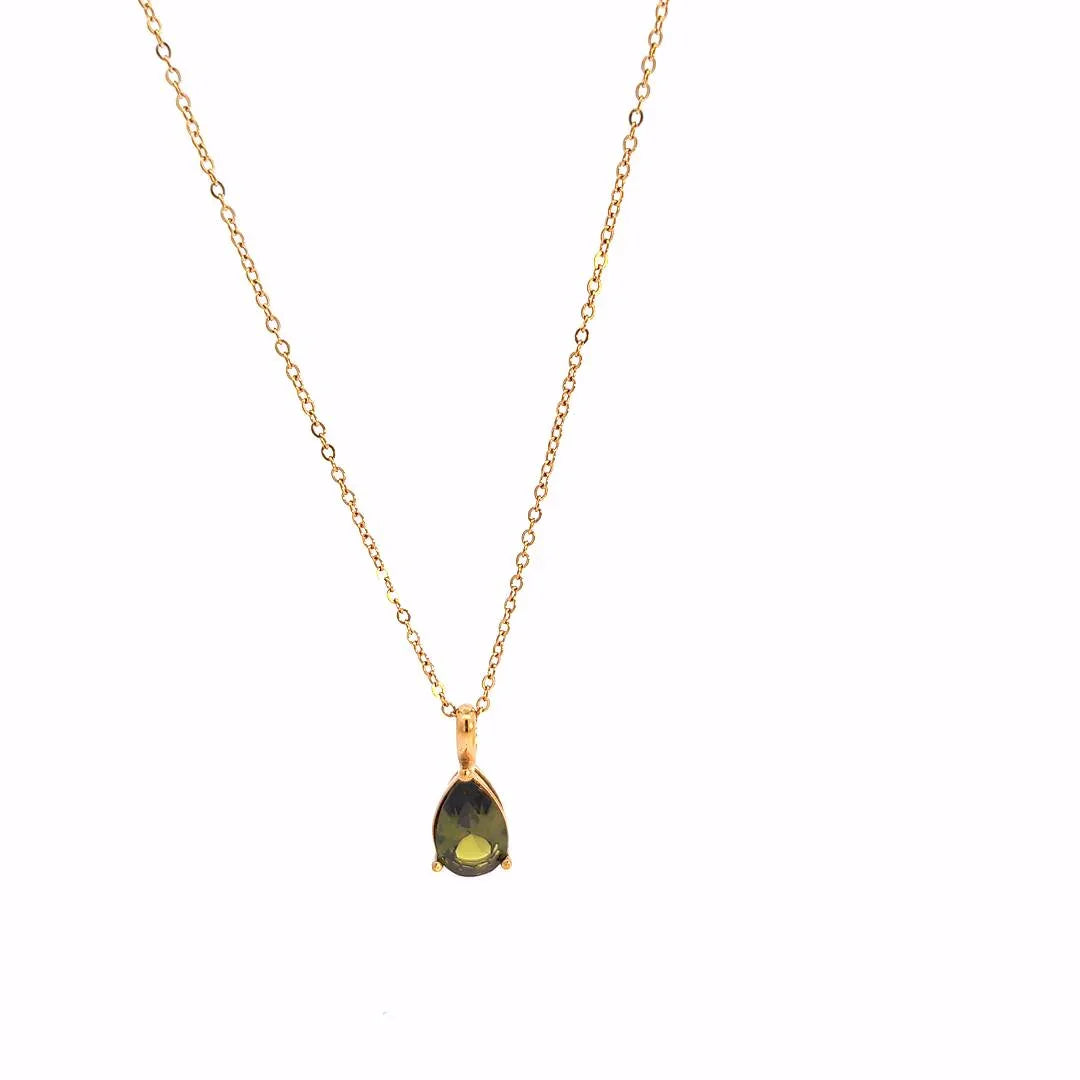 Gouden ketting met groene kristal druppel vormige bedel - Casa Jadel