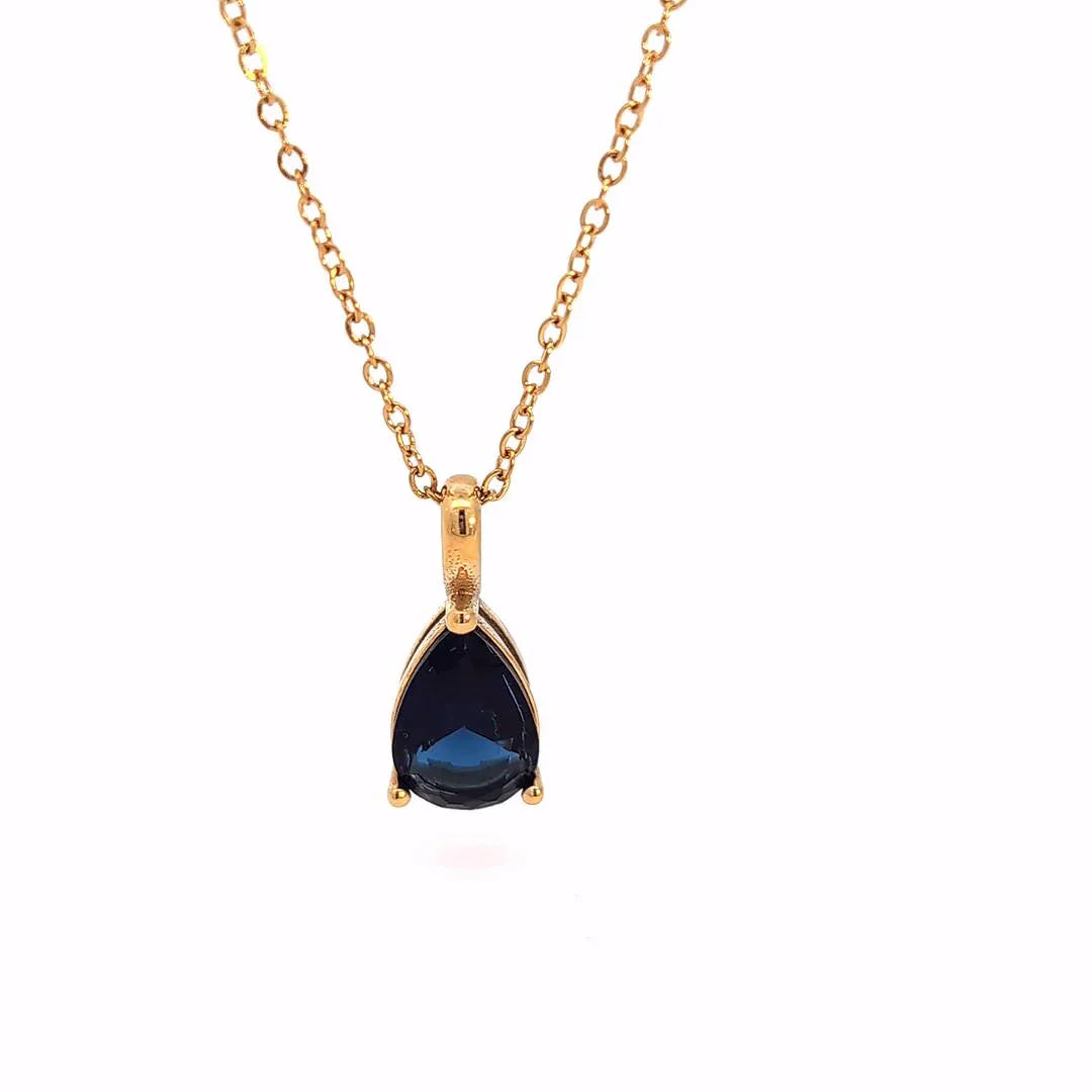 Gouden ketting met donker blauwe kristal druppel vormige bedel - Casa Jadel
