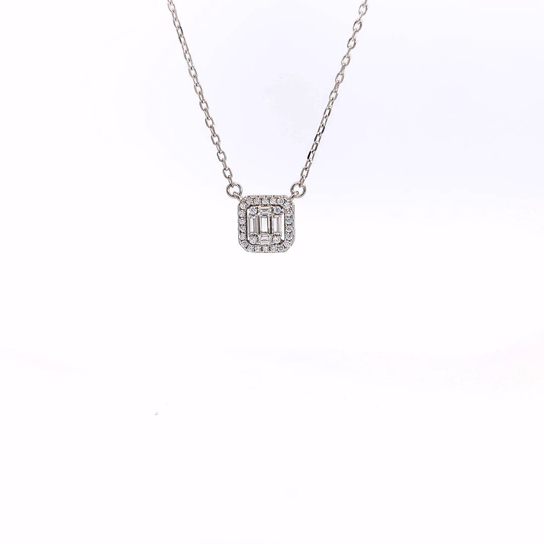 Ketting zilver met vierkante hanger afgezet met strass - Casa Jadel