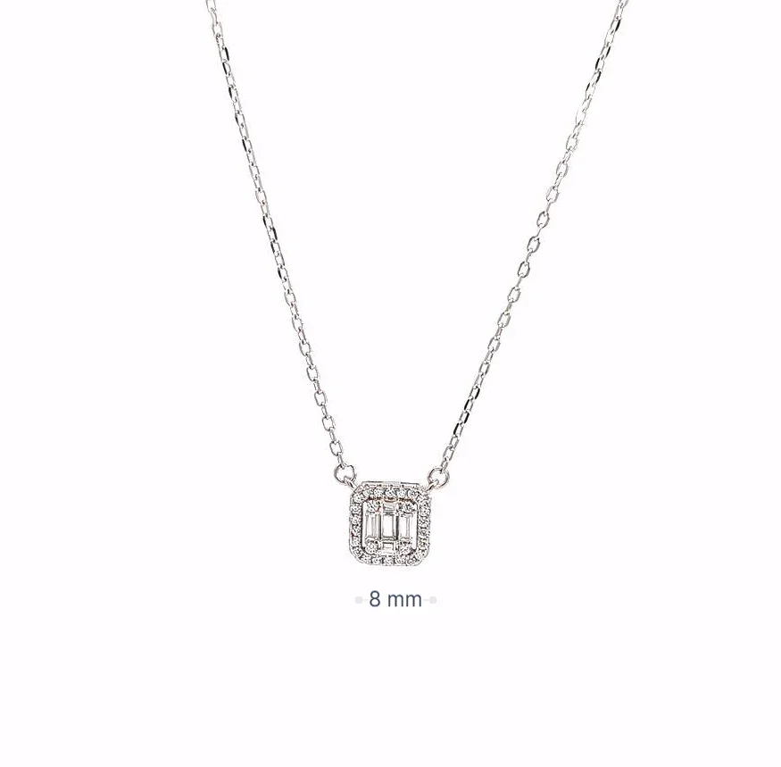 Ketting zilver met vierkante hanger afgezet met strass - Casa Jadel