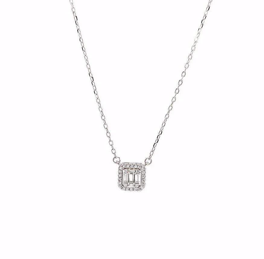Ketting zilver met vierkante hanger afgezet met strass - Casa Jadel