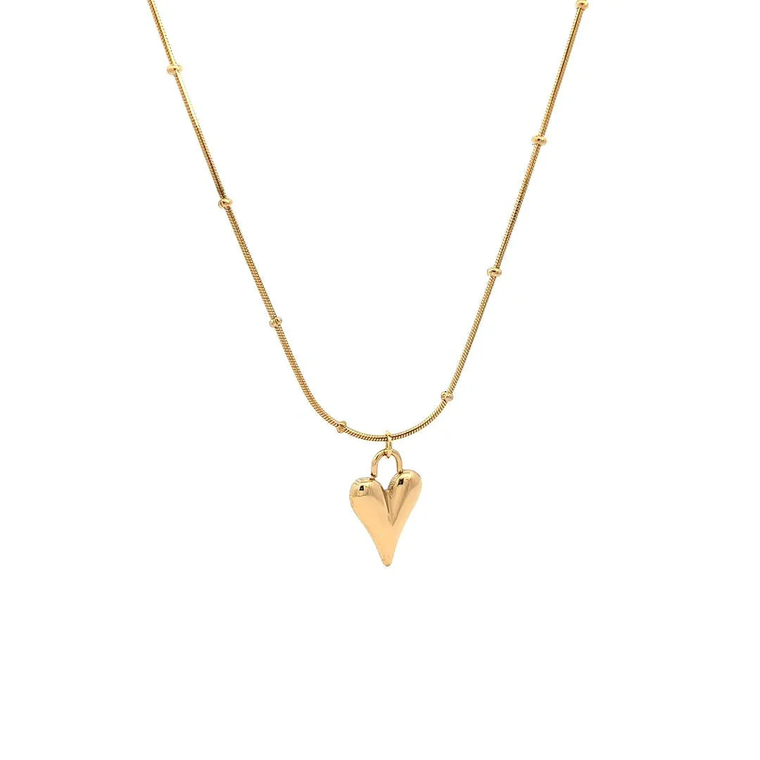 Ketting goud fijne schakel met balletjes en een hartjes hanger - Casa Jadel