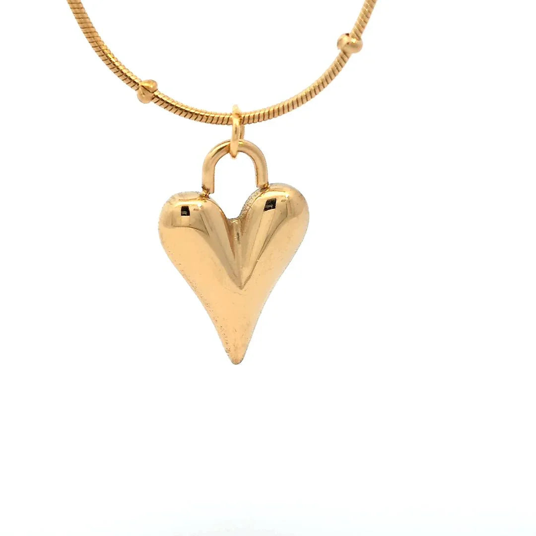Ketting goud fijne schakel met balletjes en een hartjes hanger - Casa Jadel
