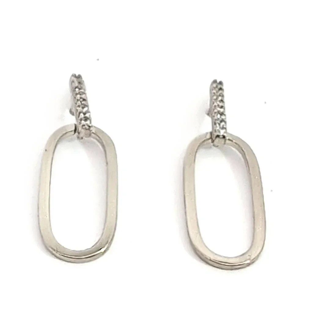 Oorknopjes met ovale hanger en staafje afgezet met strass - Casa Jadel