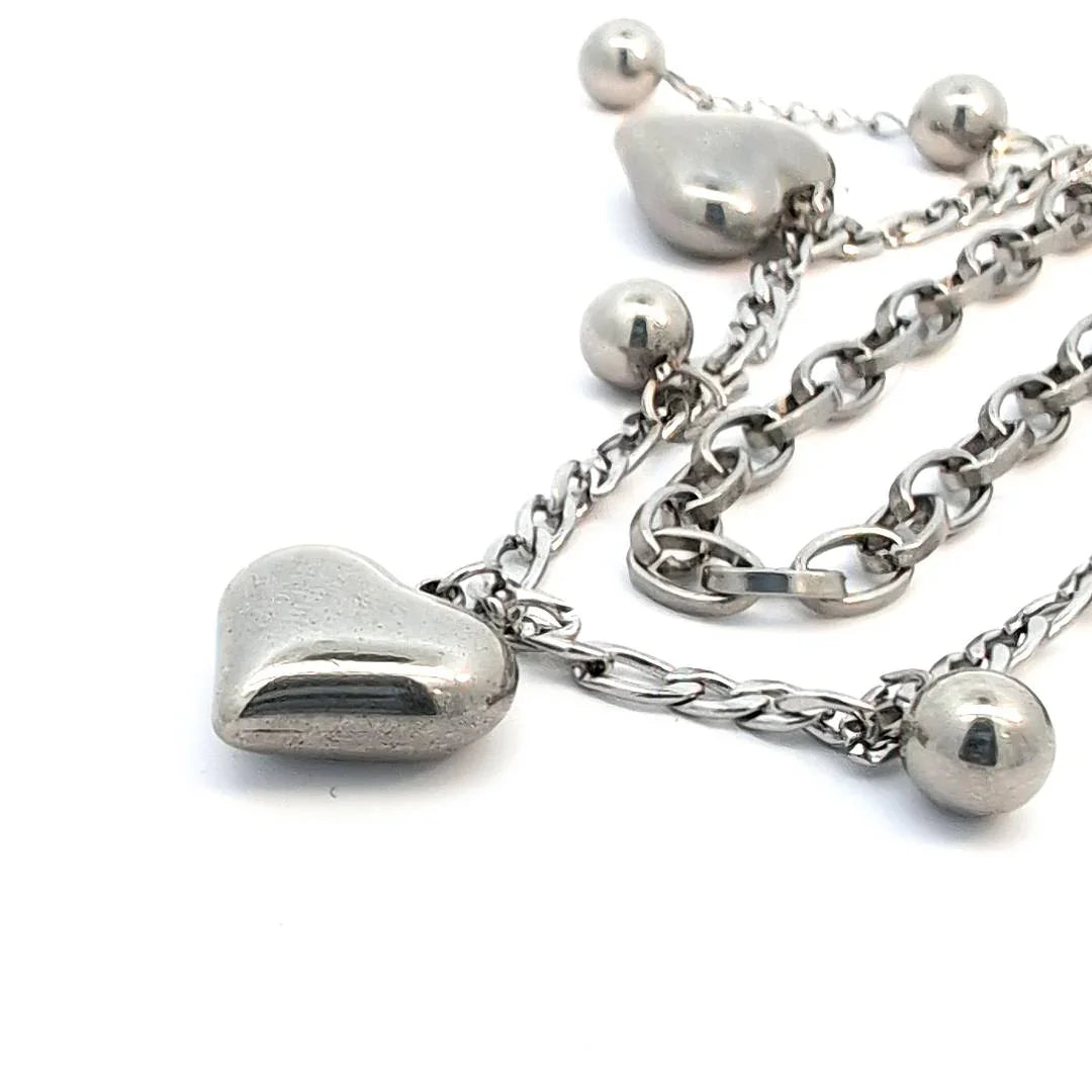 Dubbele zilveren schakel armband met hartjes en balletjes - Casa Jadel