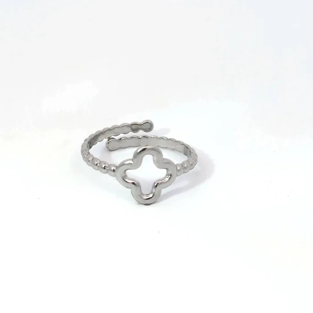 Verstelbare ring zilver met open clover - Casa Jadel