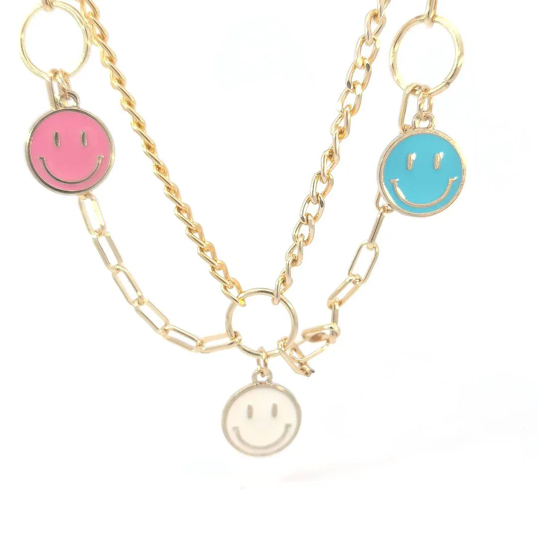 Dubbele schakel ketting goud met 3 Smiley's - Casa Jadel