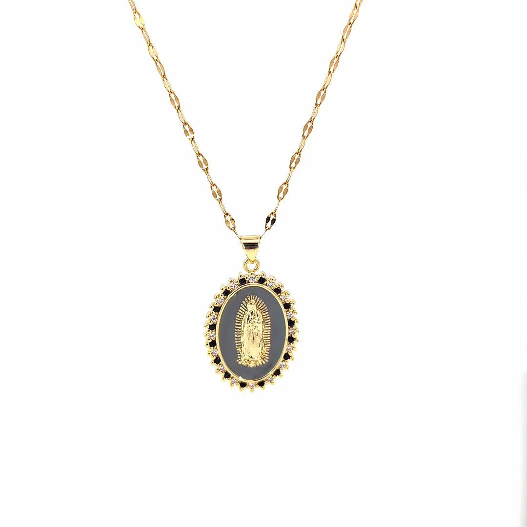 Ketting goud met statement grijs hanger heilige - Casa Jadel