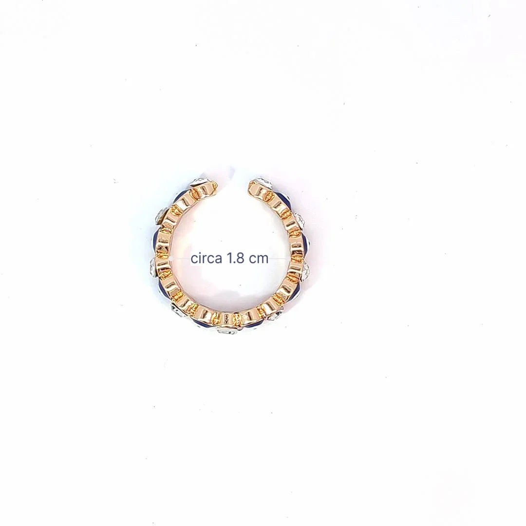 Verstelbare gouden ring met donker blauw evil eye en afwisselend kristallen - Casa Jadel