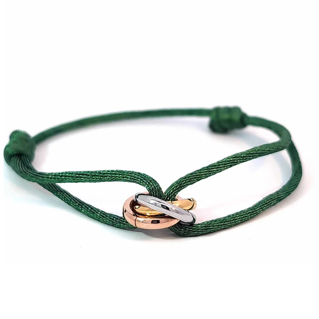 Groen koord armbandje met 3 ringetjes - Casa Jadel