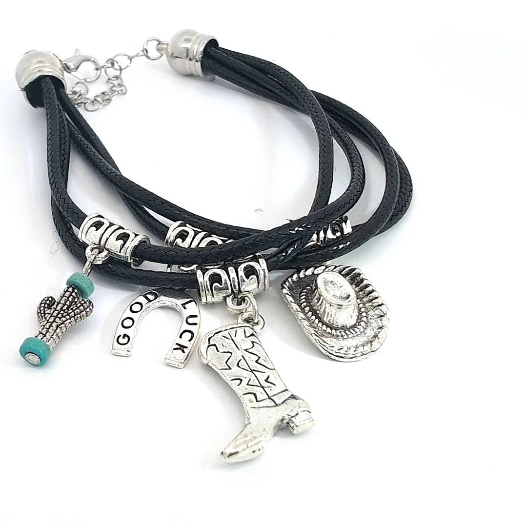 Gladde 4-delig Western zwarte armband met bedels - Casa Jadel